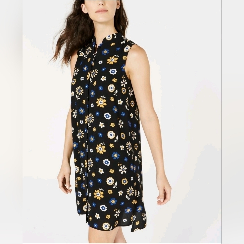 New Anne Klein Floral Pattern Shift Dress Black/ Multi Sz 3XL